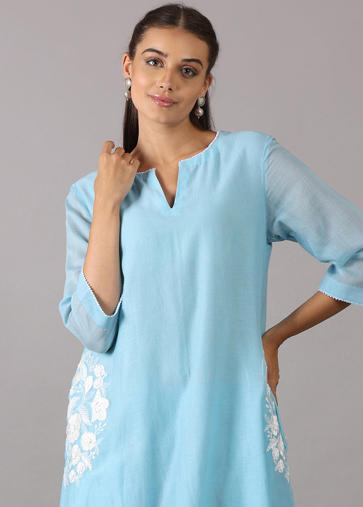 SOORAJMUKHI- Powder blue A-line Kurta Set