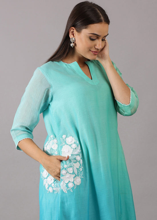 SOORAJMUKHI - Turquoise Ombre Kurta Set