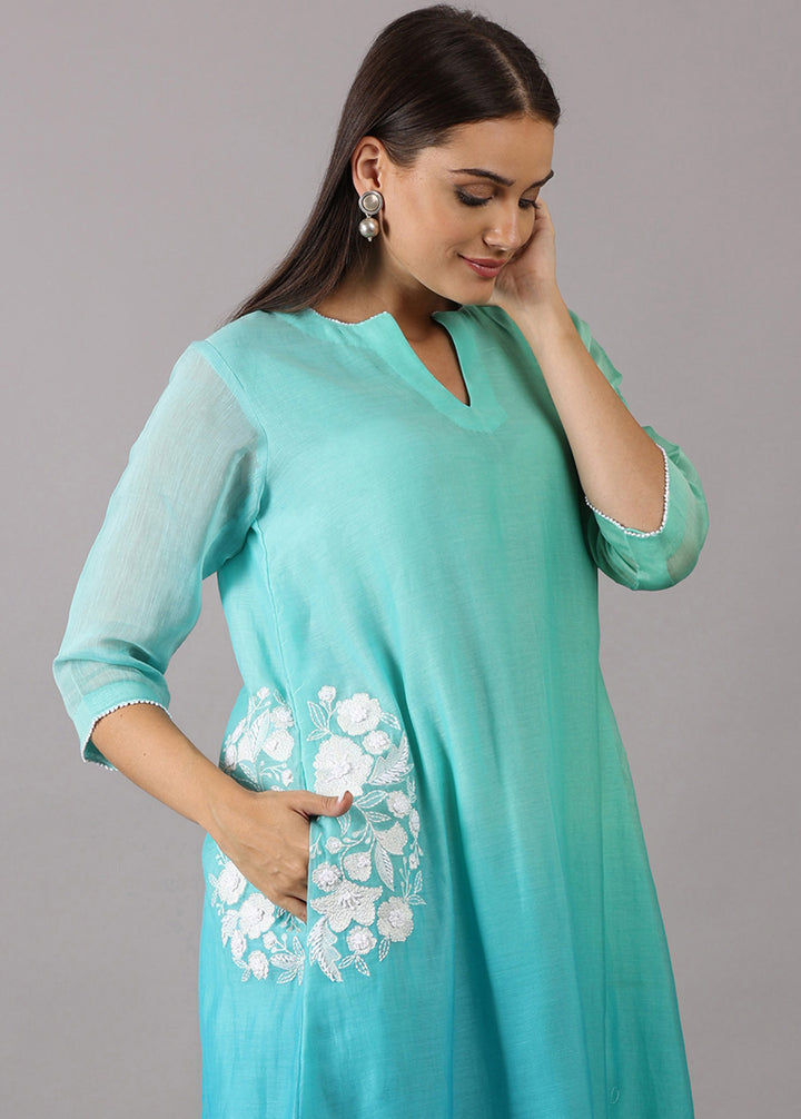 SOORAJMUKHI - Turquoise Ombre Kurta Set