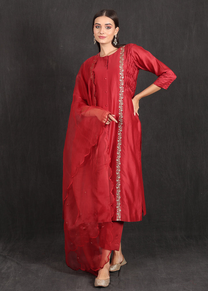 NIDA- Reddish Maroon Pleated Kurta Set