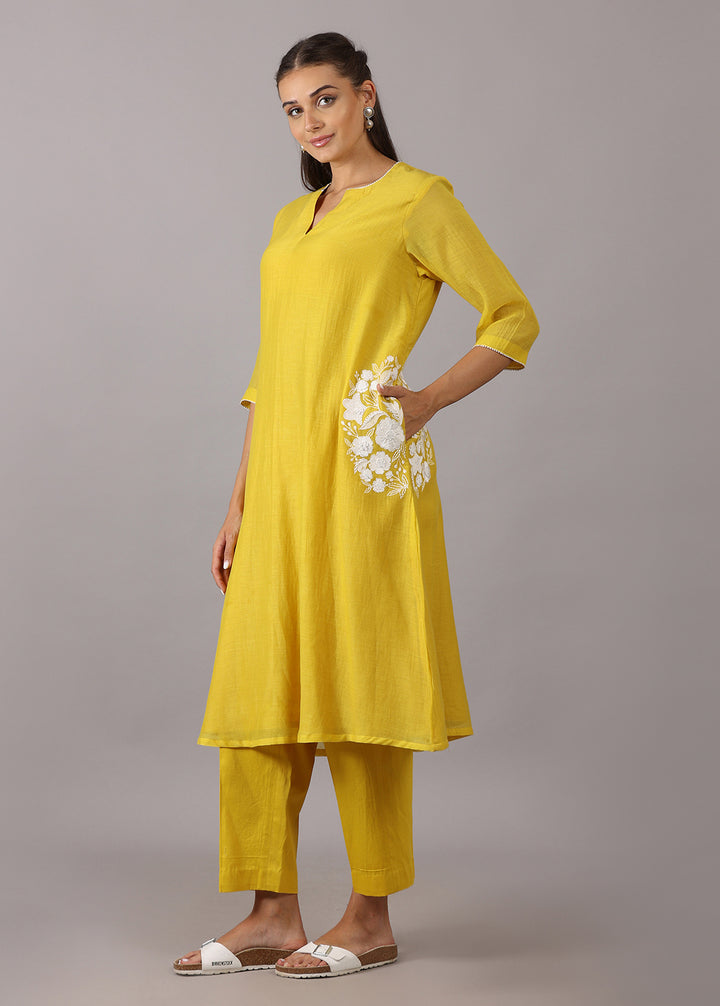 SOORAJMUKHI - Yellow A-line Kurta Set with Pockets