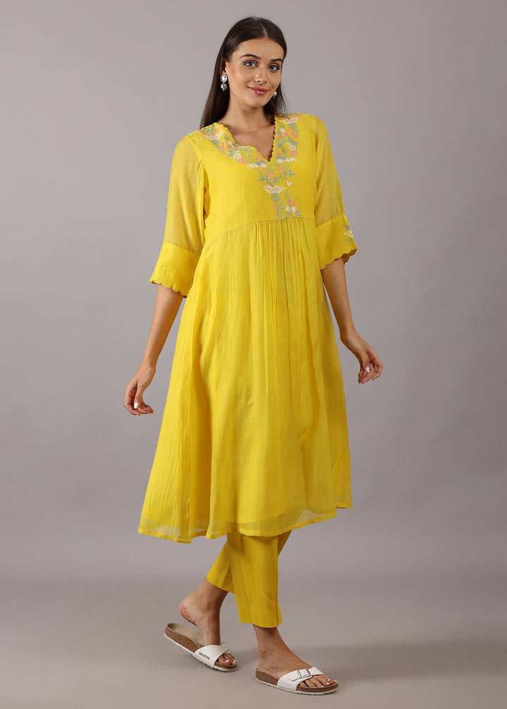 CHAMELI - Yellow Chanderi Kurta Set