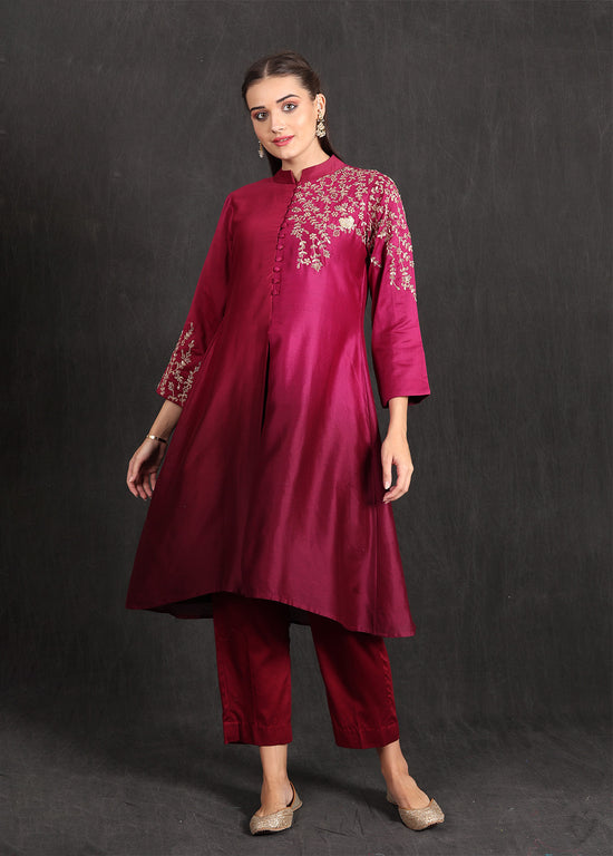 NOOR - Wine Ombre Kurta Set
