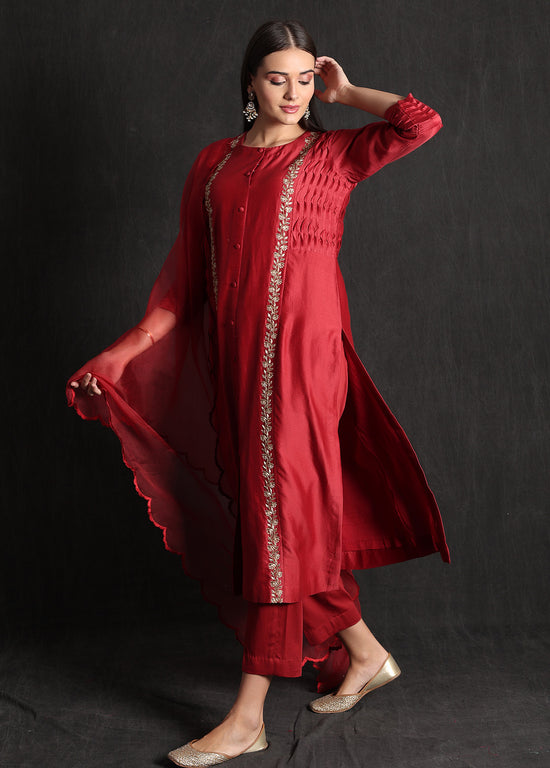 NIDA- Reddish Maroon Pleated Kurta Set