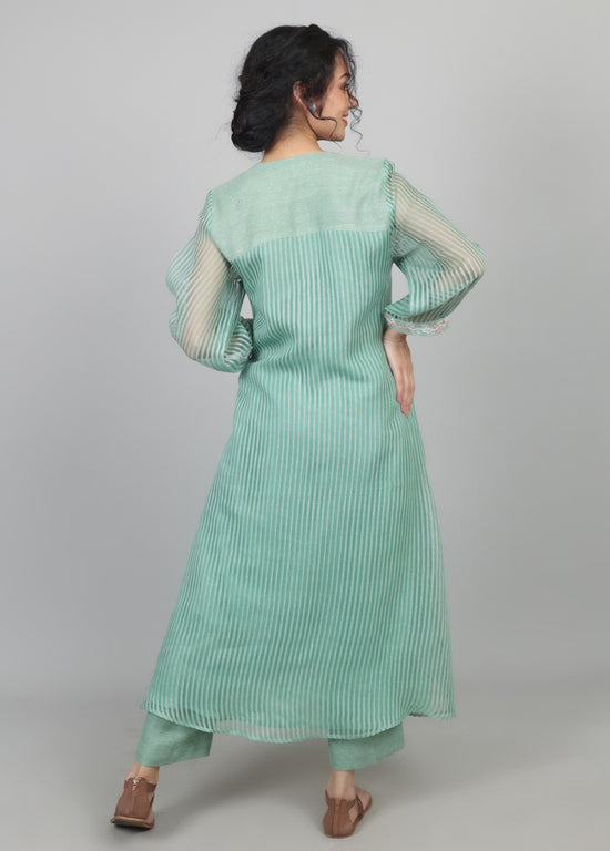 Sage Green Cotton Organza Smocked Kurta Set
