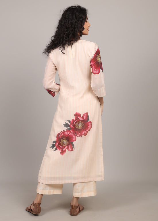 Ivory Floral Smocking Kurta Set