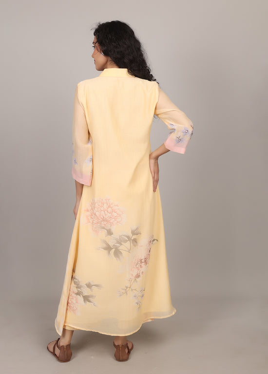 Lemon A-line Floral Kurta Set