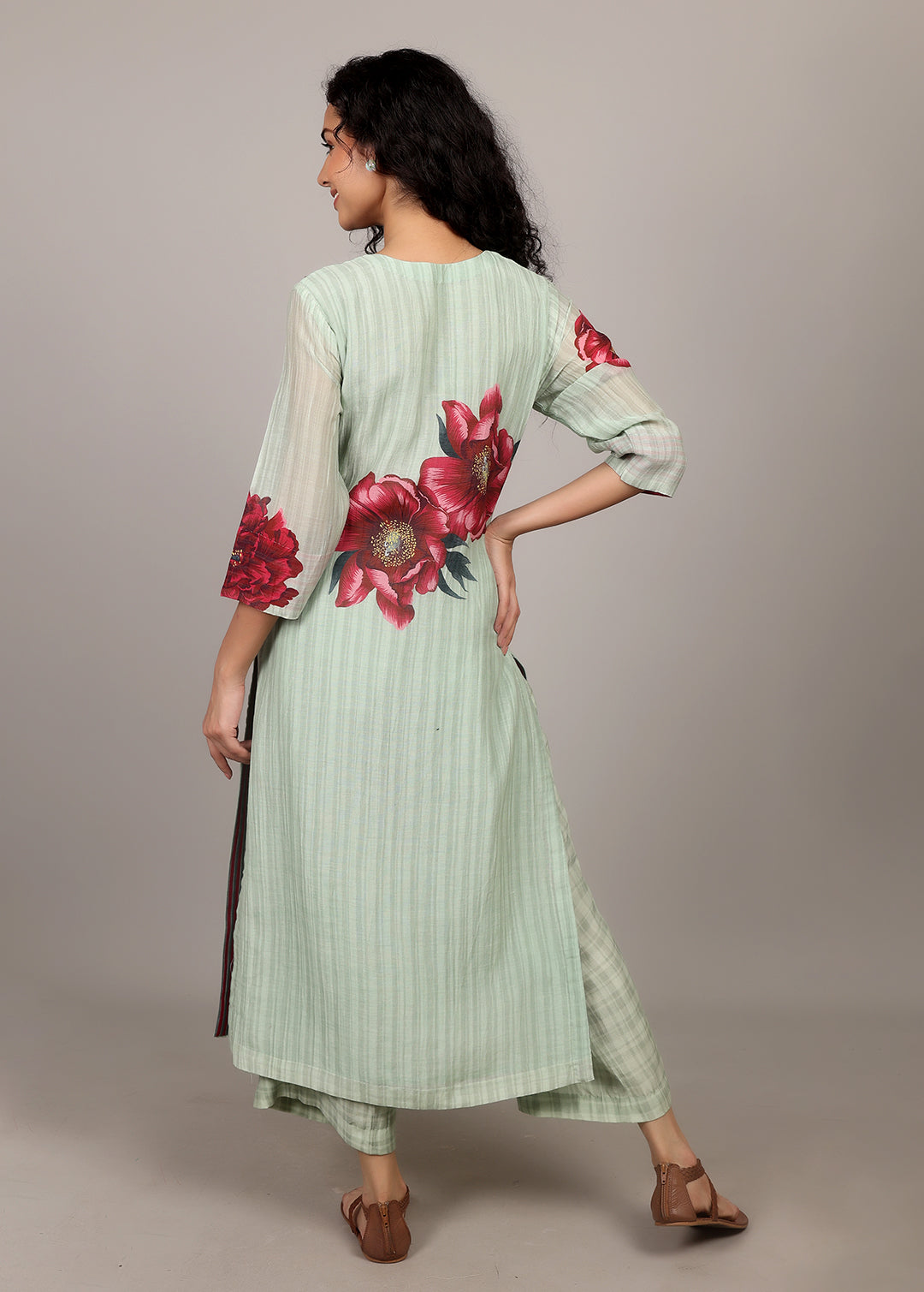 Pista Green Smocking Floral Kurta Set