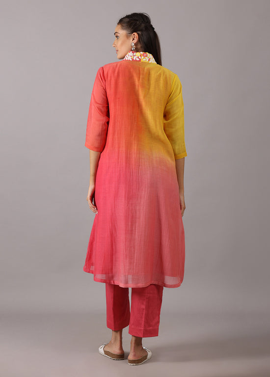 GULMOHAR- Peach Yellow Ombre Overlap Kurta Set