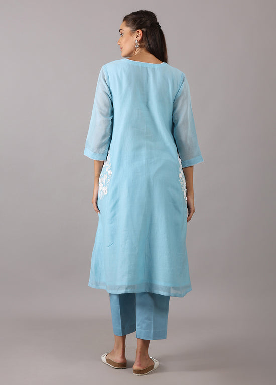 SOORAJMUKHI- Powder blue A-line Kurta Set