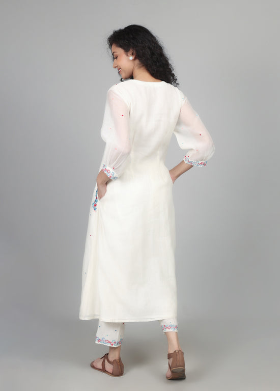 Ivory Mul Chanderi Smocking Kurta Set