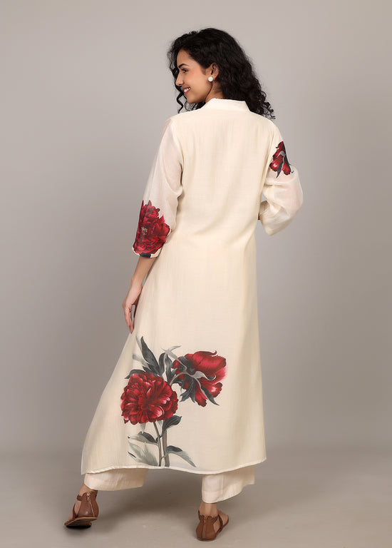 Ivory A-line Floral Kurta Set