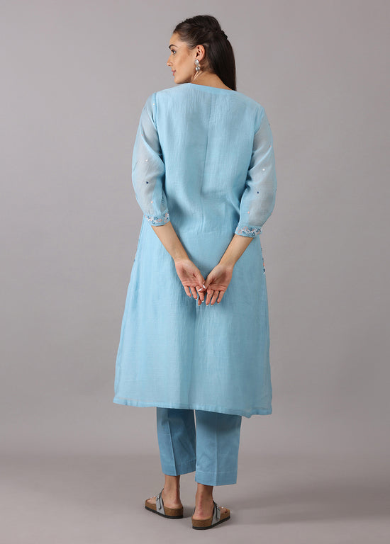 GODAVARI - Powder Blue Smocking Kurta Set